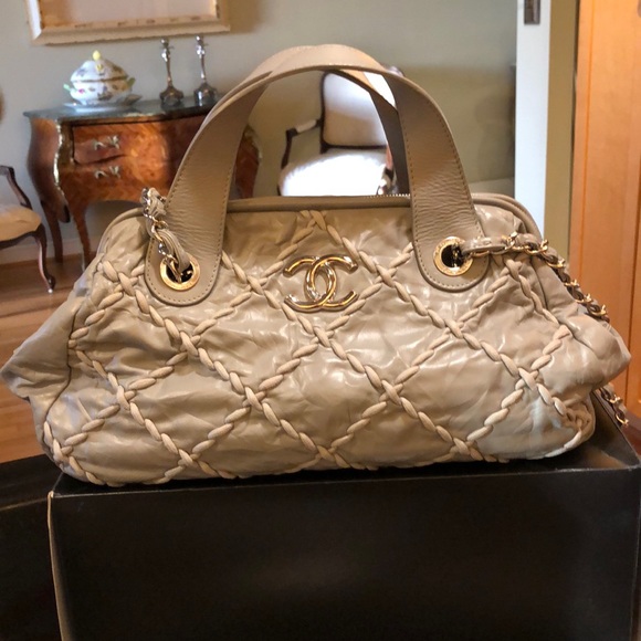 Large Grey Lambskin Bowler Bag
